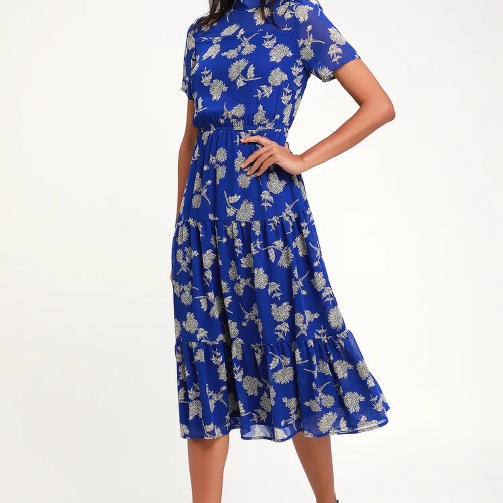 Floral Dressed Up Royal Blue Midi Dress